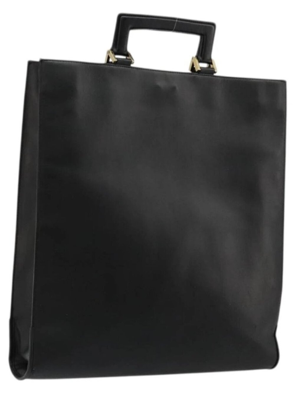 GUCCI Hand Bag Leather Black Gold Auth bs34709